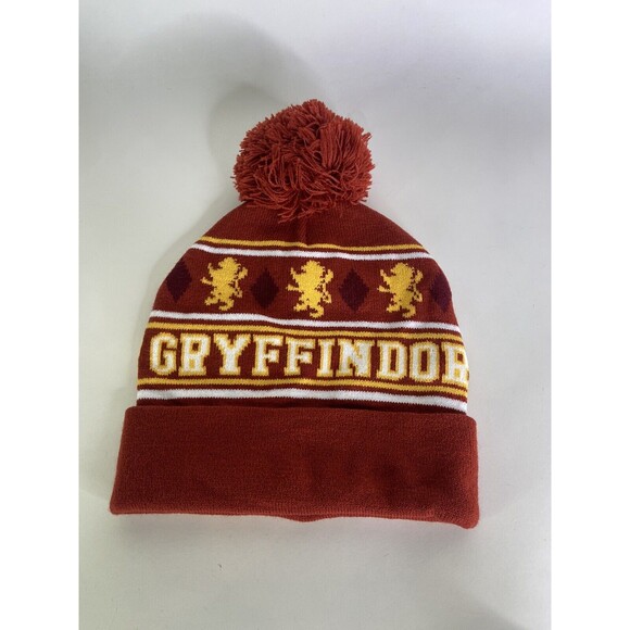 Harry Potter Gryffindor Logo Knit Cuff Pom Beanie Hat Cap Adult OSFM - Picture 2 of 6